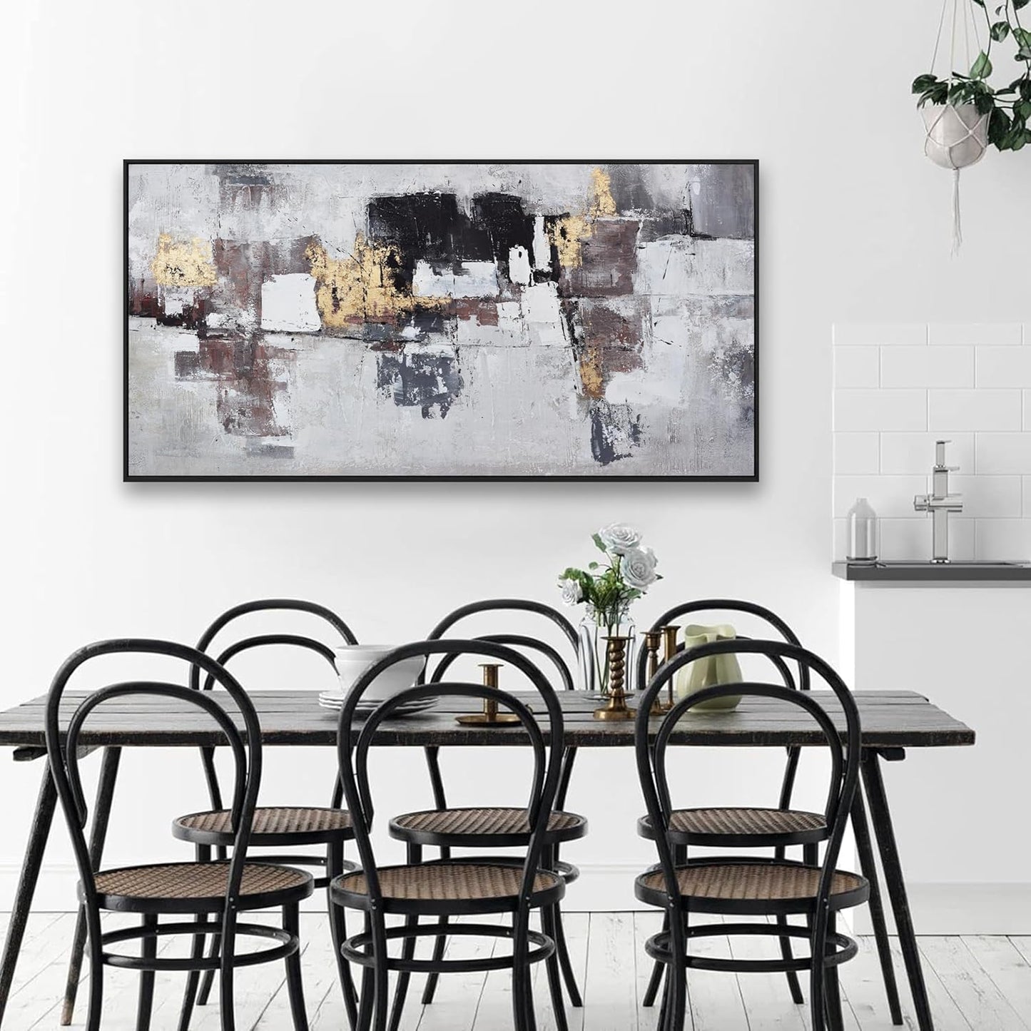 Abstract Wall Art Modern Abstract Artwork Canvas Prints Picture Black Gold Graffiti Modern Wall Artwork Bedroom Living Room Office Decoration Ready To Hang 24"x48" With Framed