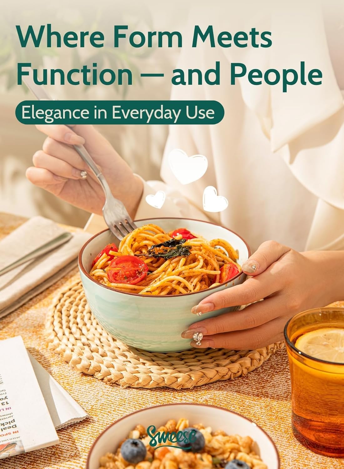 Sweese 20 Oz Porcelain Cereal Bowls - Set of 6, Multicolor, Lead-Free, for Soup, Salad, Rice Snacks, Kitchen Decor