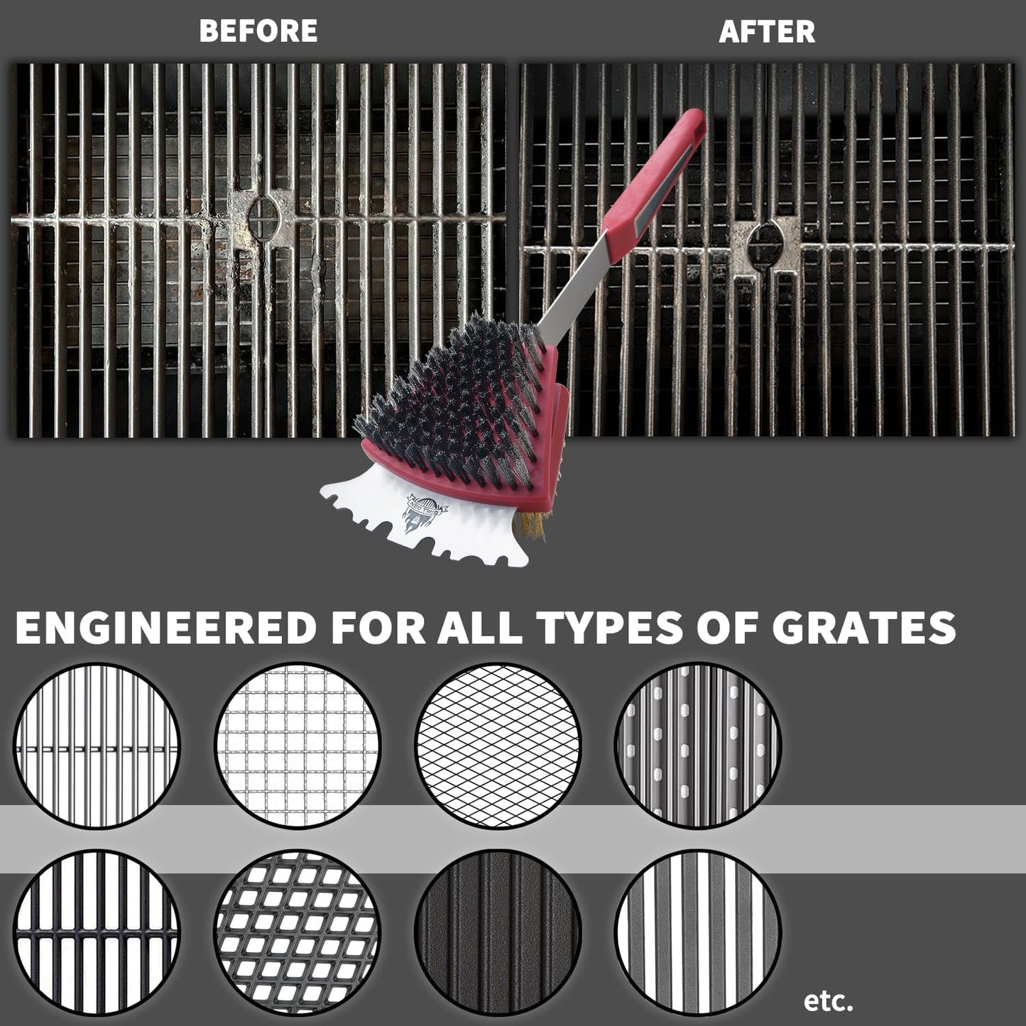 GRILLGEN Grill Brush and Scraper- Heavy Duty Grill Brush with Steel and Brass Bristles BBQ Cleaner for Outdoor Grills,BBQ Accessories for Porcelain, Cast Iron, Stainless Steel Grates