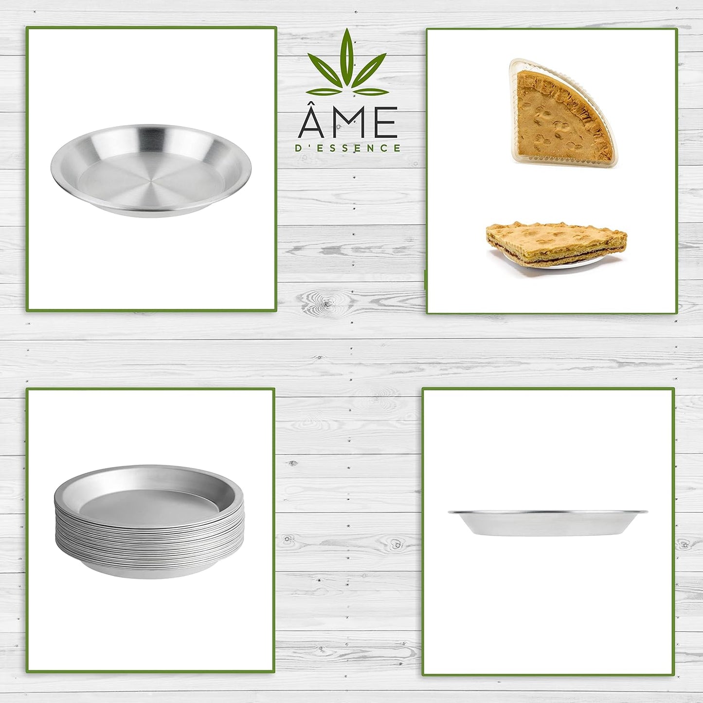AME D'ESSENCE (1PC-10) Aluminum Pie Pan Commercial Grade Round Pie Plate Size 10" x 1mm Thick