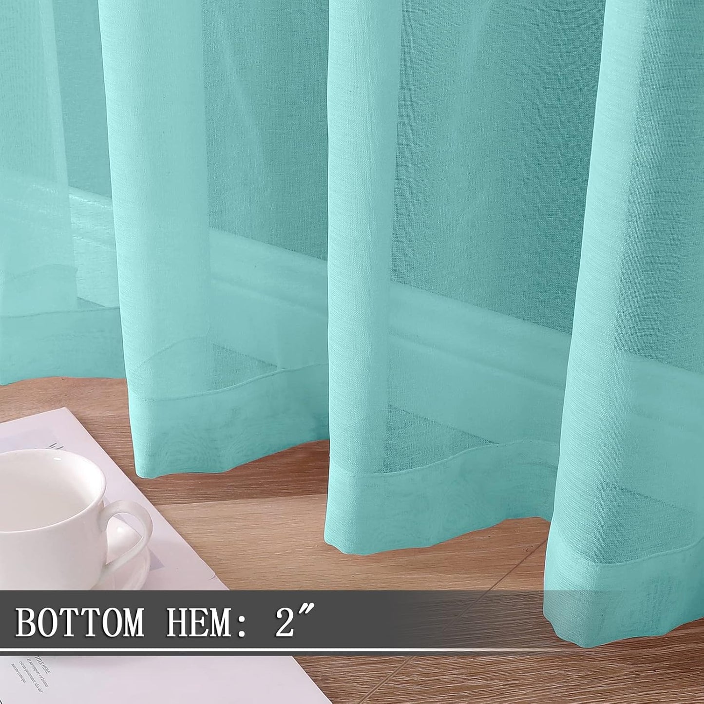 Tollpiz Sheer Curtain Linen Textured Bedroom Curtains Sheer Light Filtering Rod Pocket Voile Curtain for Living Room, 54 x 95 inches Long, Crystal Blue, Set of 2 Panels