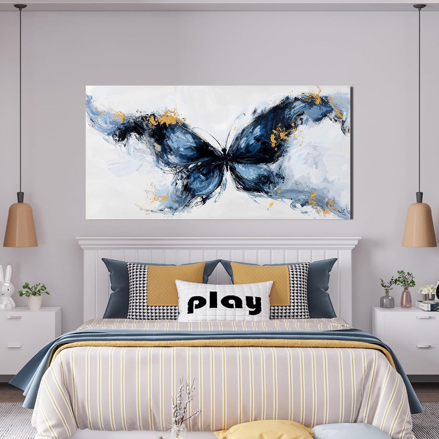Canvas Wall Art Decor Modern Butterfly Wall Art For Living Room Black Abstract Art Abstract Canvas Art Wall Butterfly Artwork For Room Posters Wall Art Office Decor 20"X 40" Artwork For Walls