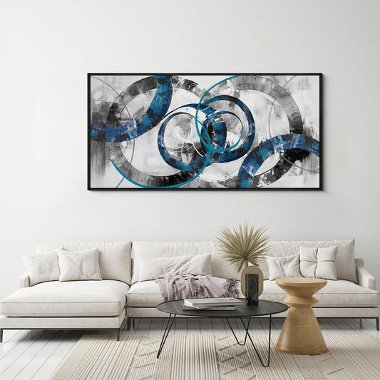 XLSJERST Large Frame Wall Art Blue Abstract Canvas - Modern Art Decor Pictures for Living Room Bedroom Office Gray and White Paintings Artwork Size 24x48 Inches