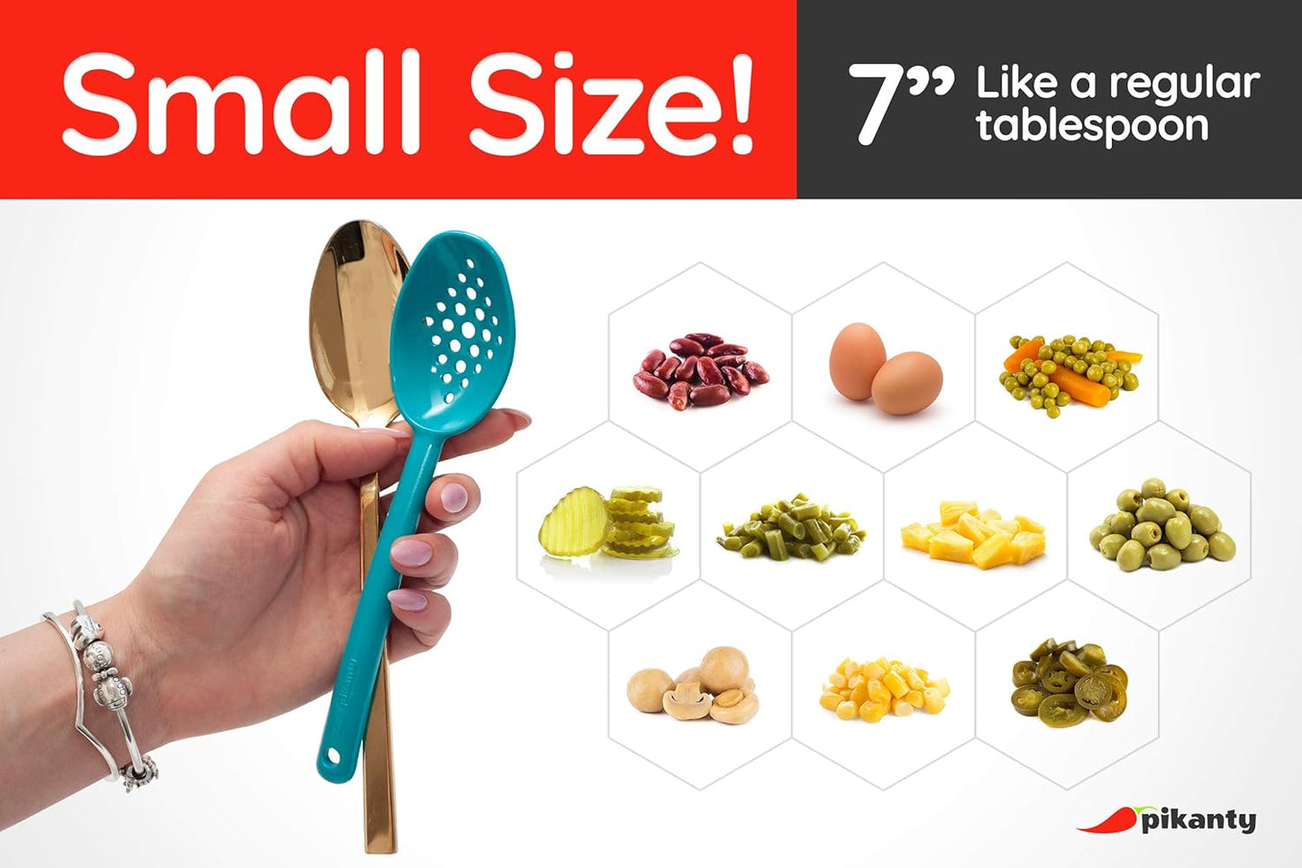 Pikanty - Small 7-Inch Slotted Serving Spoons (Pack of 4) - Perfect for Olives, Pickles & Condiments | Sturdy & Versatile | Made in USA