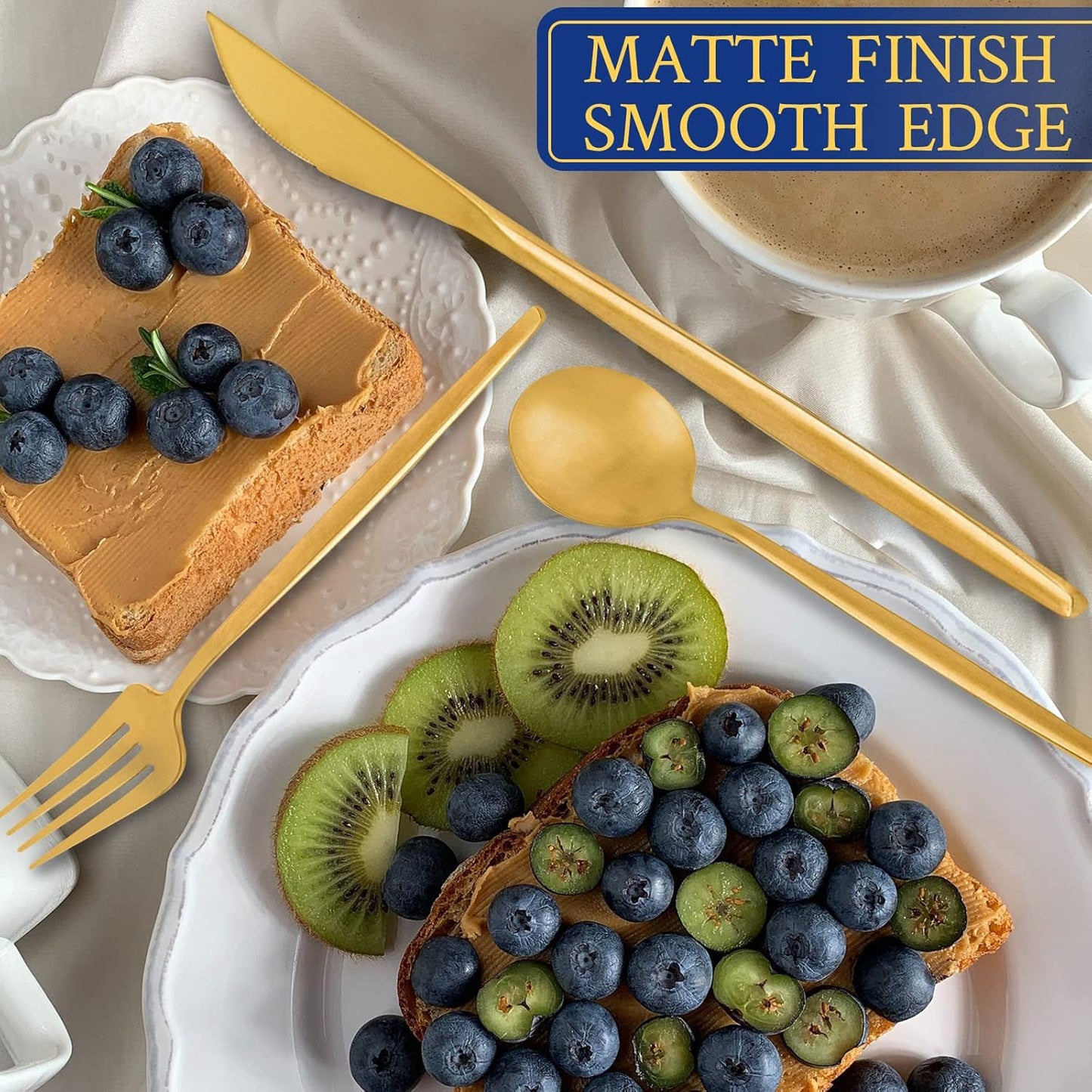 Gold Silverware Set for 12, Stainless Steel Flatware Set, 60-Pieces Cutlery Tableware set Include Spoons And Forks Set, Matte Gold Utensil Set, Stain Finish, Dishwasher Safe