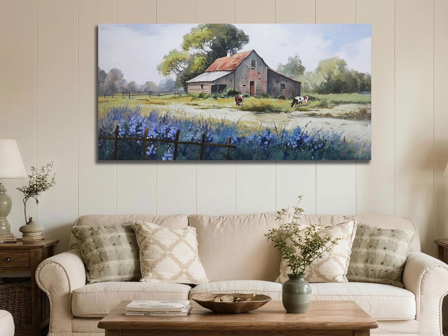 Ardemy Farmhouse Barn Canvas Wall Art for Living Room Extra Large Farm Cow Pictures Paintings Wall Decor Vintage Artwork Bedroom Dining Room Home Office, 58"x29"