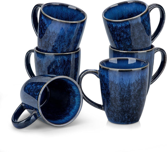 vancasso STARRY Ceramic Coffee Mug Set of 6, 12 Oz Tea Cups with Handle for Latte, Tea, Cappuccino, Milk, Cocoa, Microwave&Dishwasher Safe,Blue