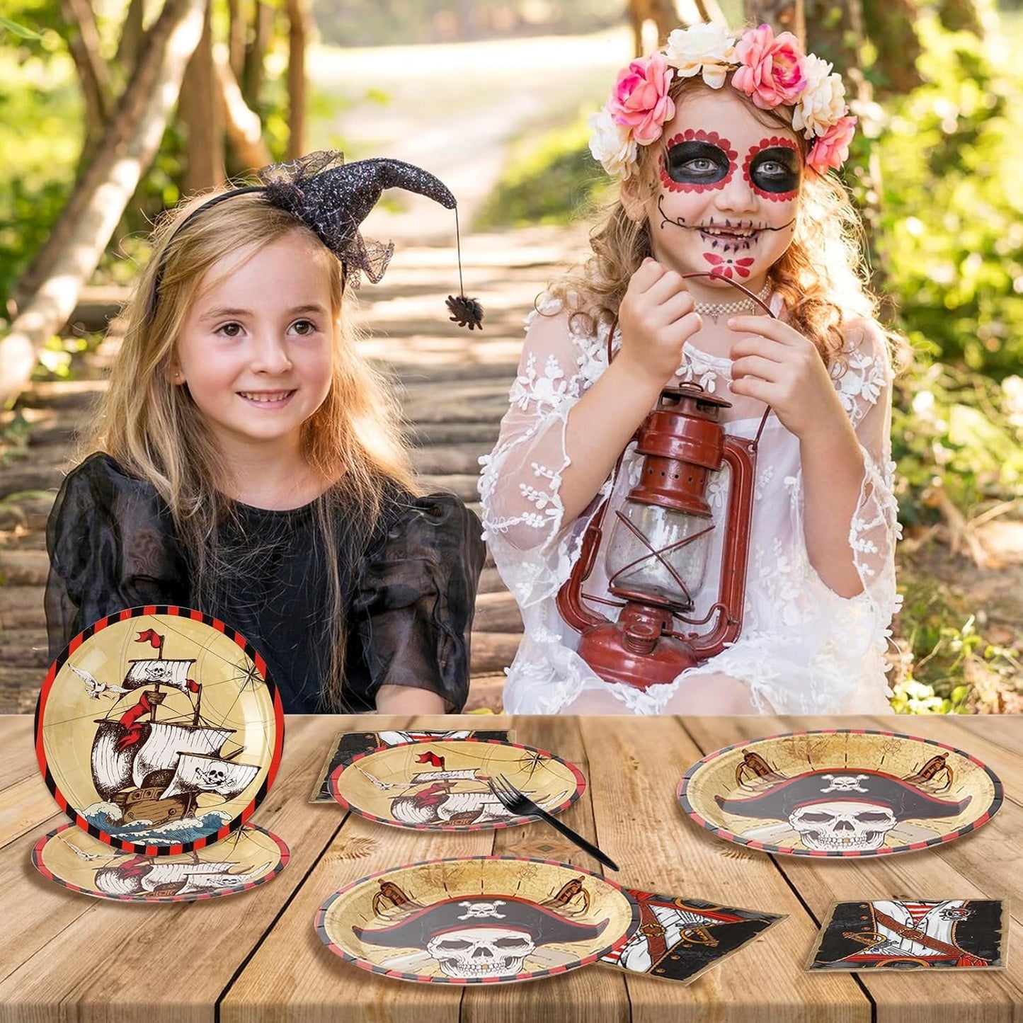 96 Pcs Pirate Party Supplies Pirate Plates Napkins Forks Disposable Halloween Tableware Set for Adult Teen Children Birthday pirate party Favors Treasure Theme Halloween Party Decorations Serves 24