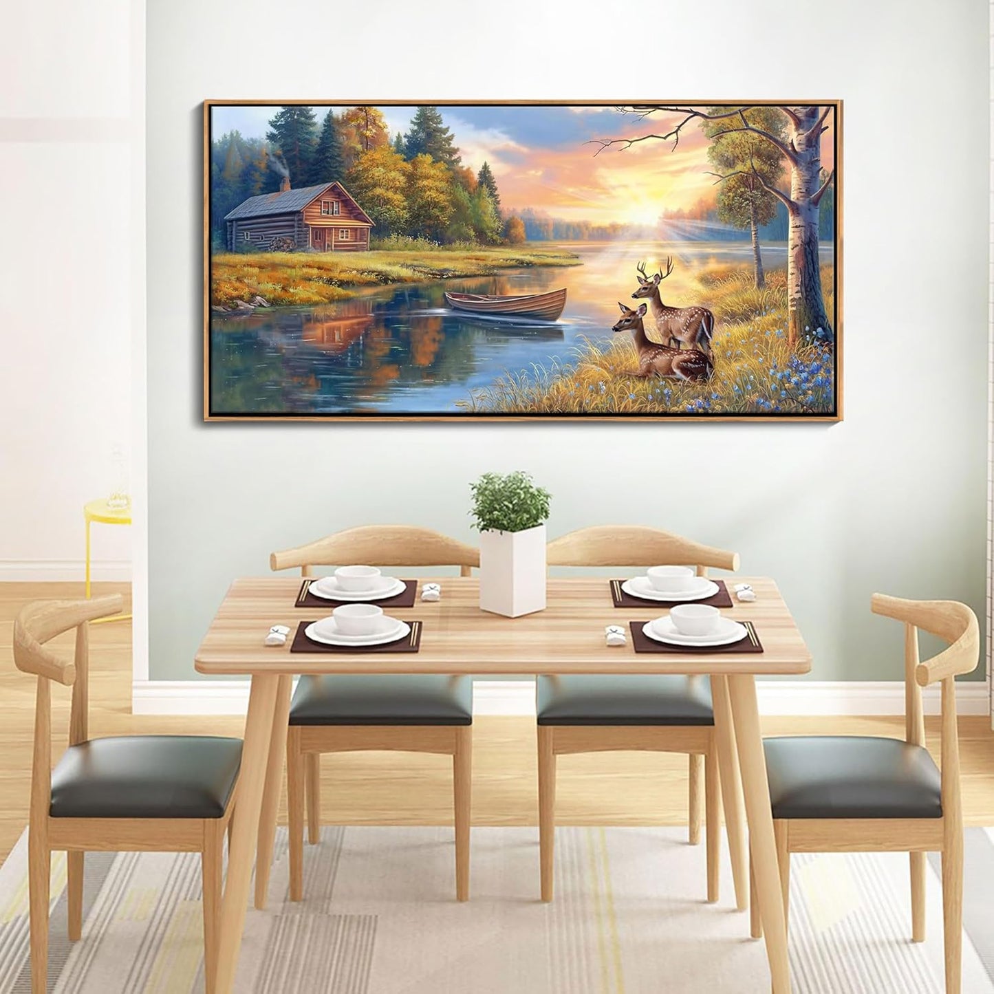 KLAKLA Large Deer Wall Art for Living Room Canvas Prints Decor Decoration Country Tractor Rustic Wildlife Artwork Ready to Hang for Bedroom Home Office Black Framed Wall Art