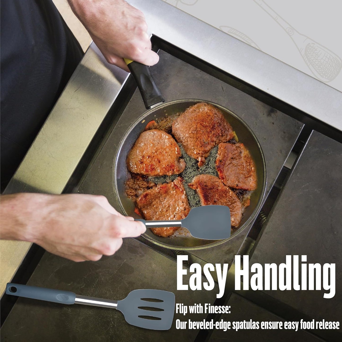 Silicone Spatulas set for kitchen use : Heat Resistant Turner & Slotted Silicone Spatula for Cooking, Non Toxic Kitchen Utensils, Ideal kitchen spatula turner for Eggs & Pancakes (Gray)