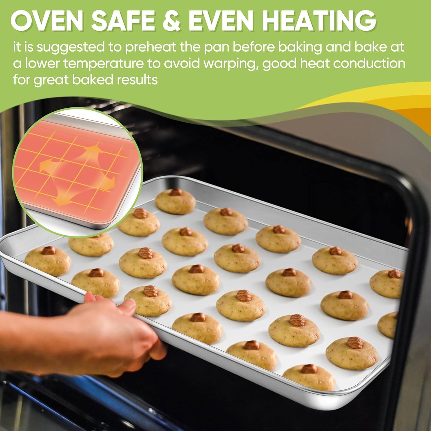 TeamFar Stainless Steel Baking Sheet, 20’’ x 14’’ Large Baking Sheet Pan Bakeware Set Cookie Sheets for Baking, Roasting, Cooking, Non Toxic, Mirror Finish & Dishwasher Safe