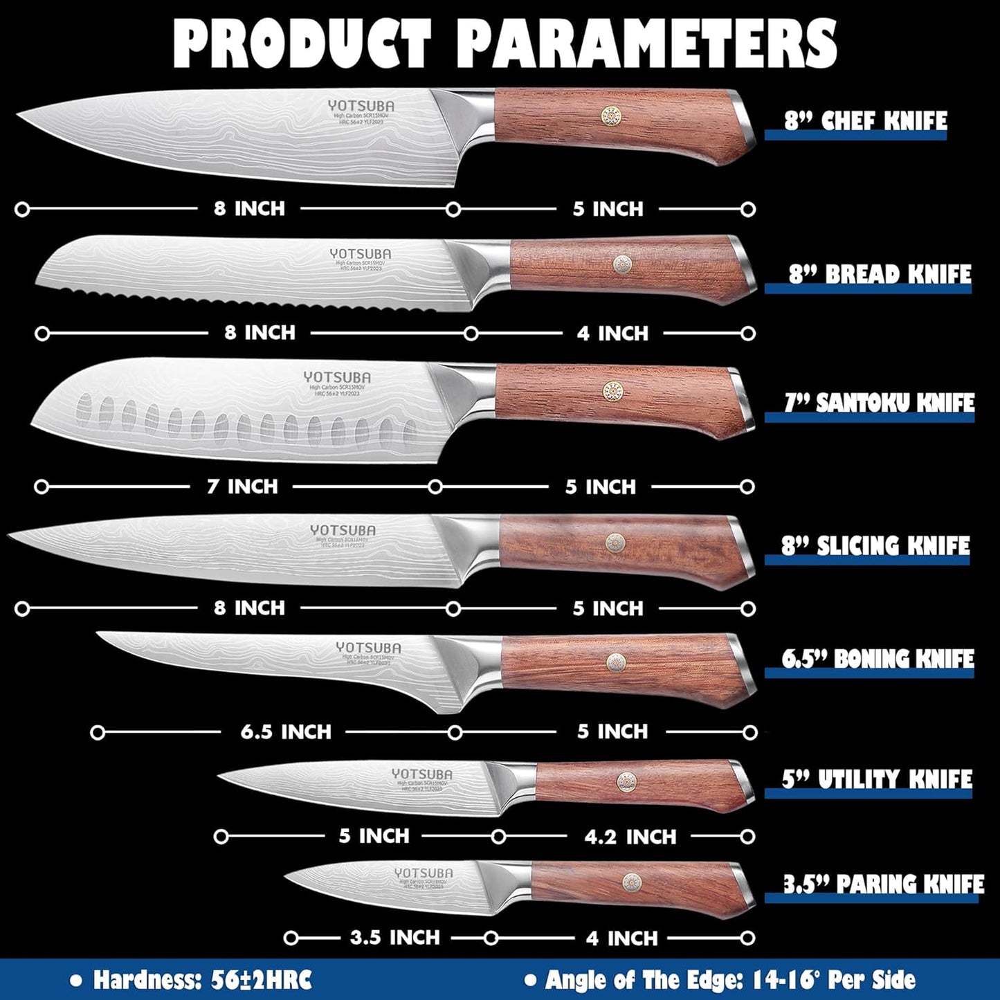 YOTSUBA Kitchen Knife Set, 7PCS Kitchen Knives Set High Carbon Stainless Steel Sharp Knife, Knives Set for Kitchen with Ergonomic Handle