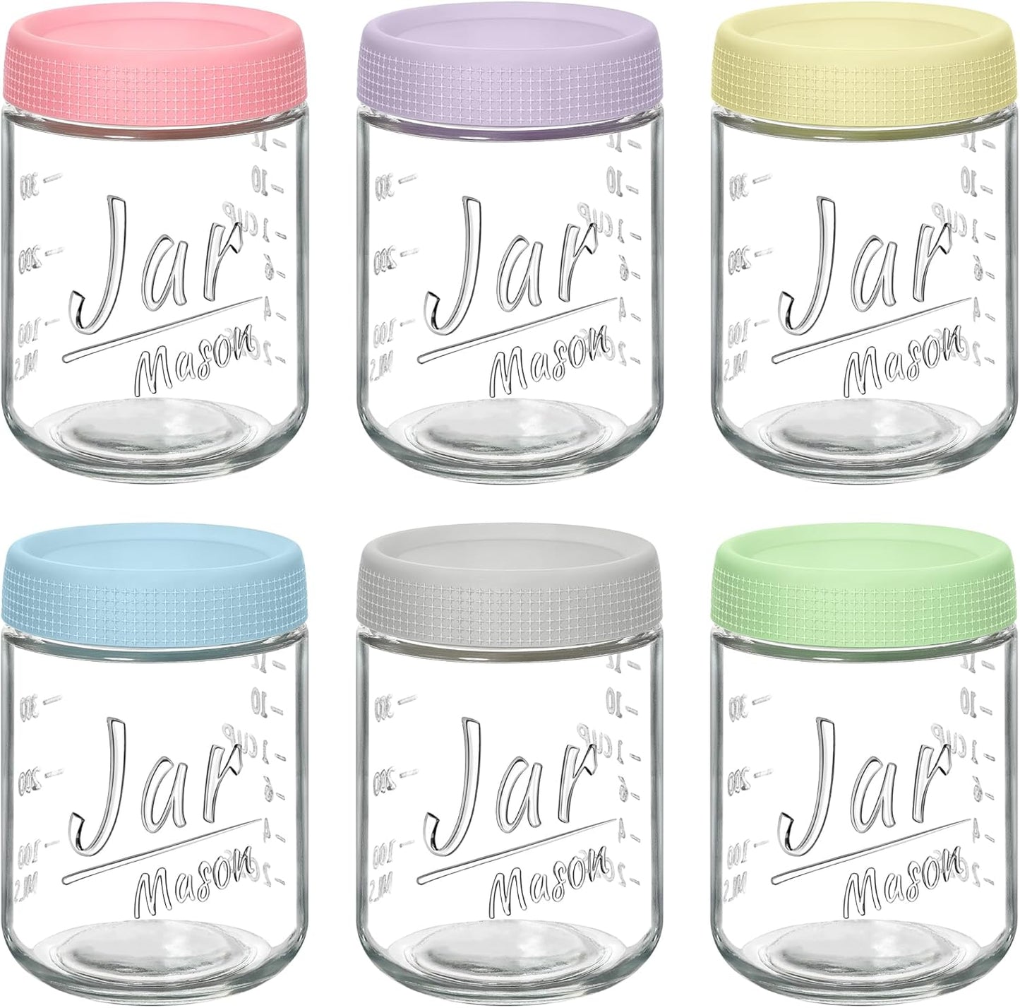 6-Pack 16oz Overnight Oats Containers with Airtight Lids - Glass Mason Jars with Measurement Marks for Yogurt, Meal Prep & Chia Pudding, Stackable & Leakproof