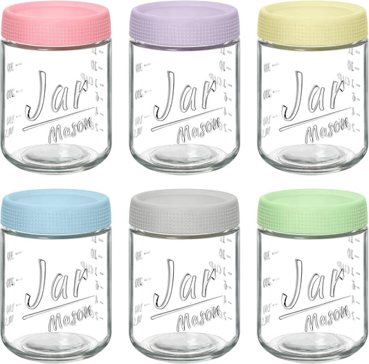 6-Pack 16oz Overnight Oats Containers with Airtight Lids - Glass Mason Jars with Measurement Marks for Yogurt, Meal Prep & Chia Pudding, Stackable & Leakproof