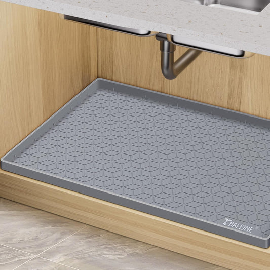 BALEINE 34''×22'' Under Sink Mat, Waterproof Food Grade Silicone Undersink Mat, Cabinet Shelf Drip Tray, Under Sink Liner for Kitchen, Bathroom (Grey)