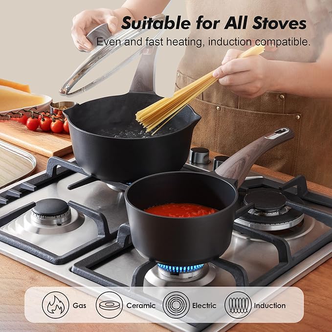 SENSARTE 2.0 & 3.0 Quart Sauce Pan Sets with Lid, Cooking Pots Set, Nonstick Saucepan Set with Pour Spout, Small Kitchen Pot, Non toxic Saucepot, Induction Comptable, Easy to Clean, PFOA Free