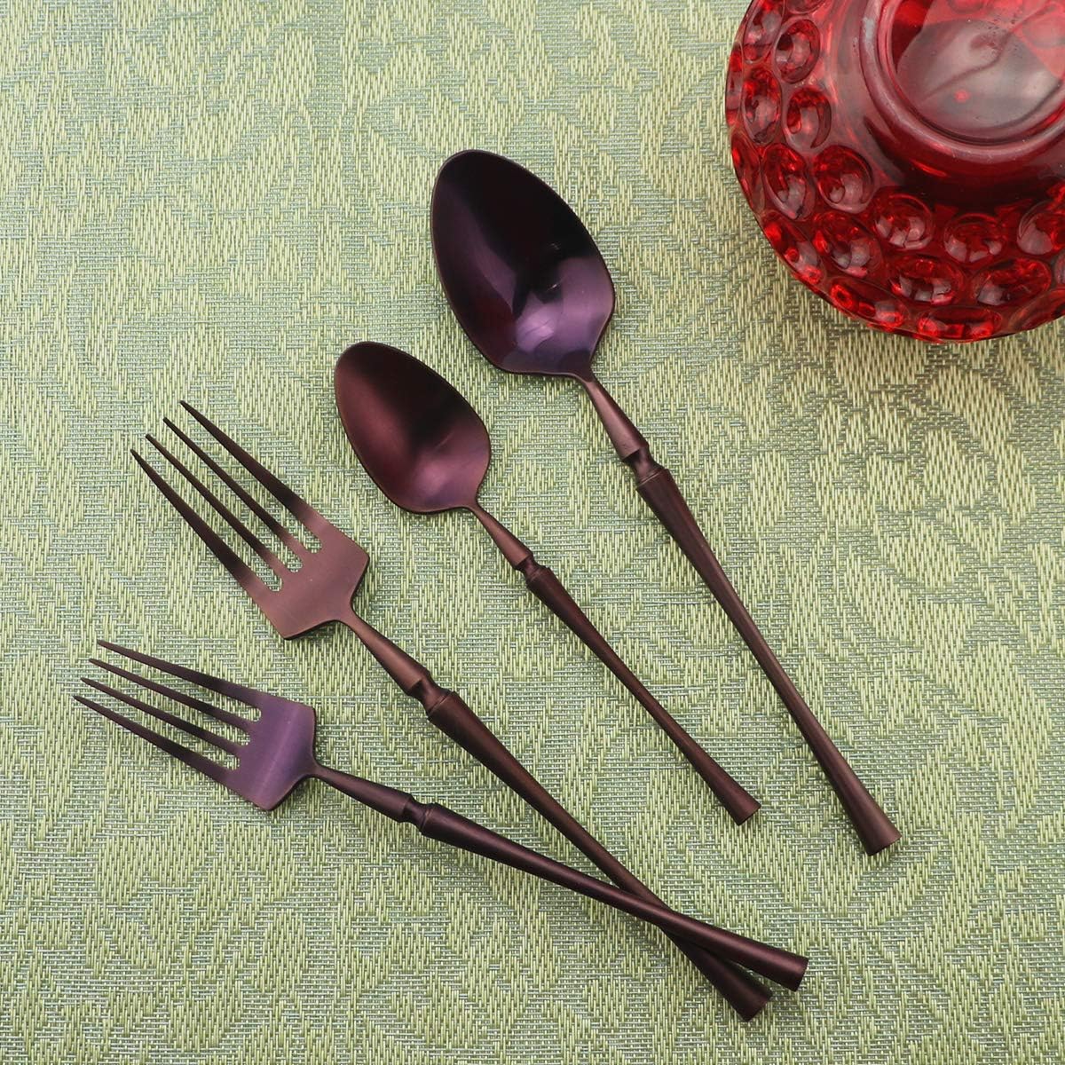 Gugrida Unique & Beautiful Flatware Set - 5 Piece Iridescent Silverware Sets | 18/10 Stainless Steel Reusable Cutlery Set | Purple Utensils Service For 1 with Dessert Fork, Knife, Spoon, Dinner Fork