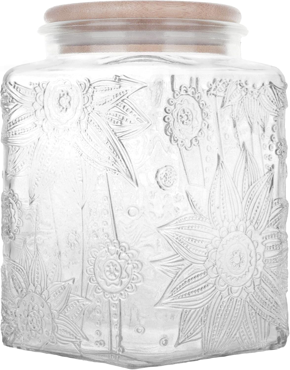 Glass Storage Jars With Airtight Lid, 23.7oz Canister For Kitchen Counter with Bamboo Lid, brown sugar, candy, coffee, cookie, salt, tea,pantry cute Jar (Square Sunflower)