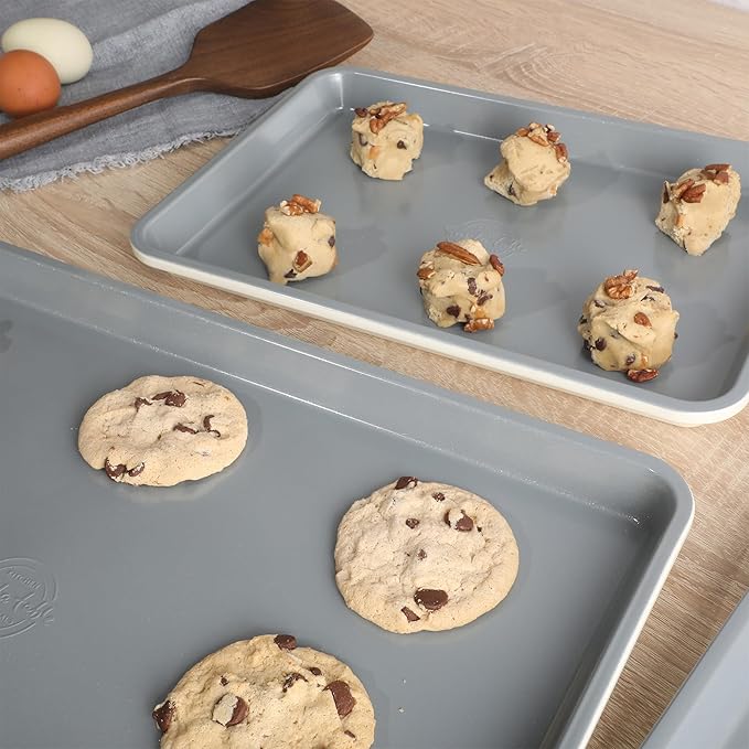 Sur La Table Kitchen Essentials Bake Sale 3-Piece Cookie Sheet Set – Nonstick Carbon Steel Baking Pans (13, 15, 18 Inch) – Grey Easy-Clean Oven Trays for Cookies, Roasting & More