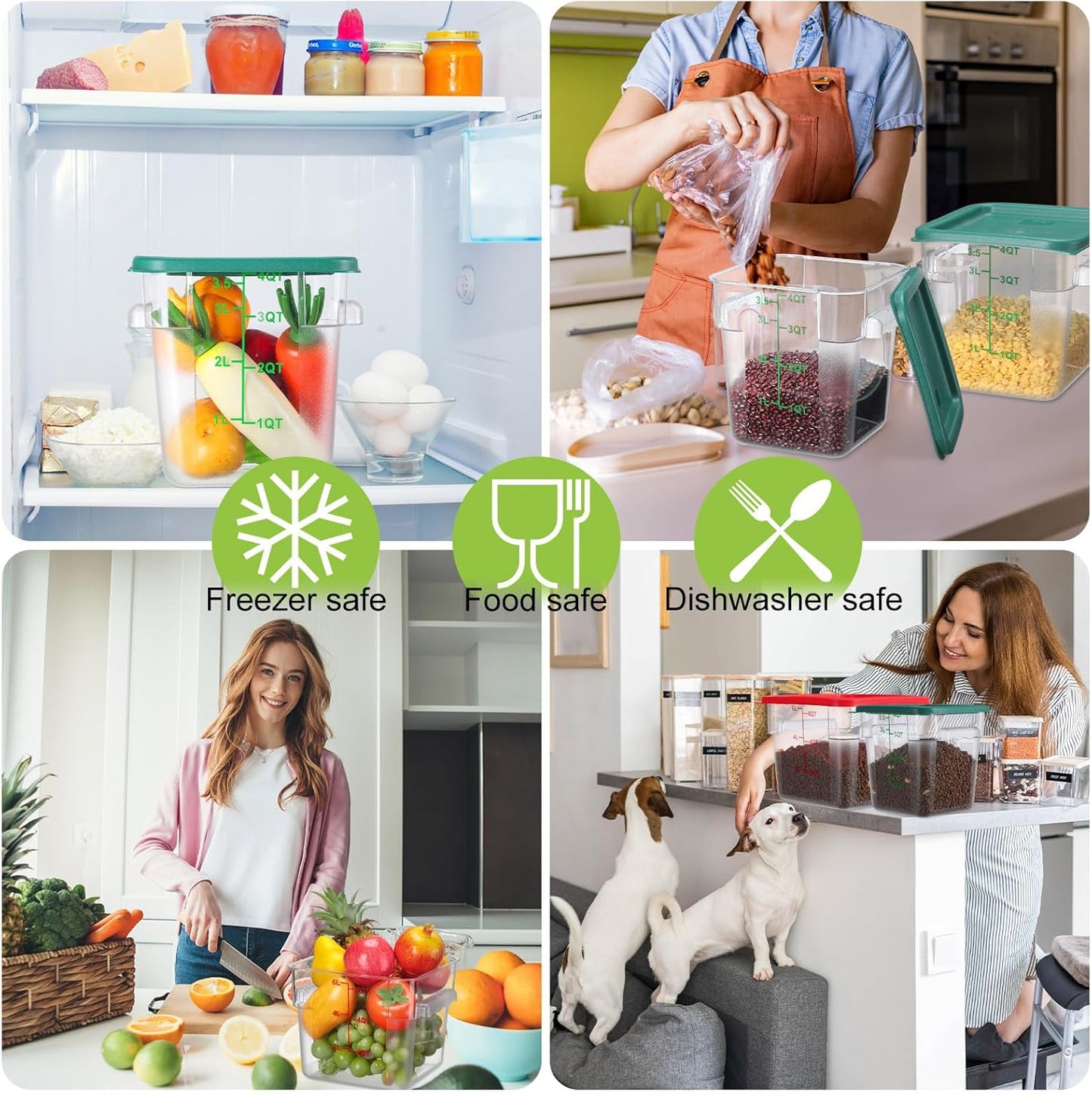 Lallisa 4 Pcs 6 Qt and 4 Qt Food Storage Containers with Lids and Handles Square Food Containers with Scales Polycarbonate Air Tight Containers for Home Storage Kitchen Restaurant