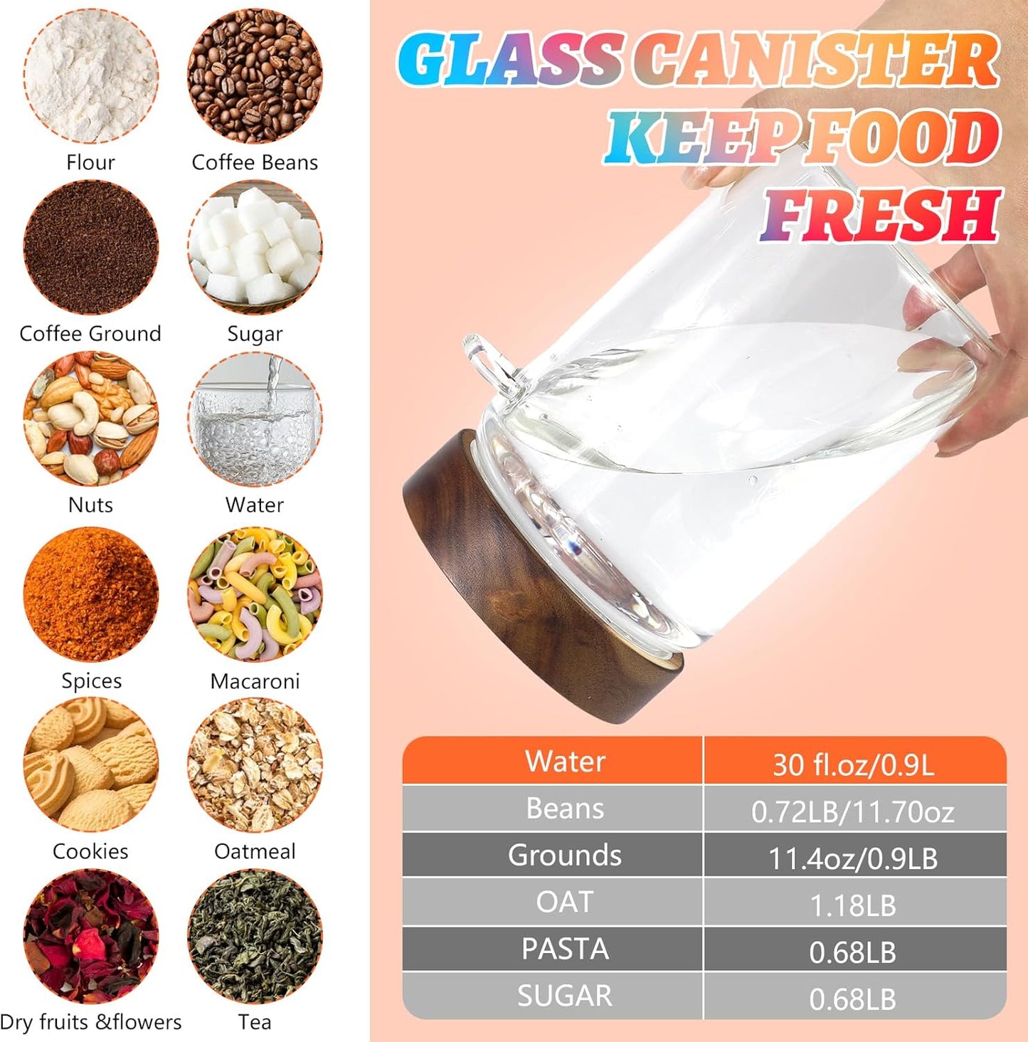 Glass Coffee Jars with Scoop Glass Jar Airtight Lid Seasoning Containers Glass Spice Jar Pantry Storage Containers for Kitchen Sugar Coffee Bean Nuts Cookies Herbs (900ml/30oz-2 pack -with spoon)