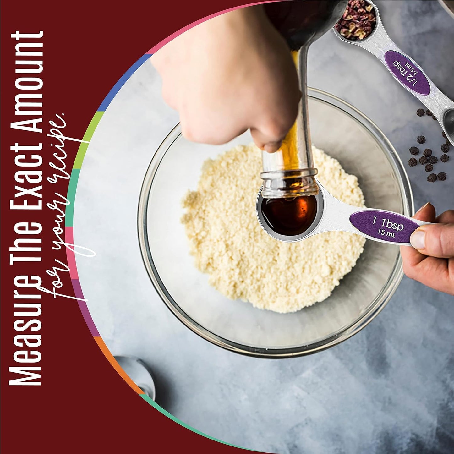 Magnetic Measuring Spoons Set of 9 Stainless Steel Dual-Sided Stackable Measuring Spoon Nesting Teaspoons Measuring Dry and Liquid Ingredients, Fits in Spice Jars Set of 9 (Purple)