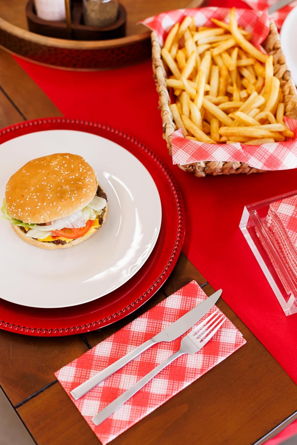 AMERICAN HOMESTEAD Paper Napkins - Red Gingham Disposable Linen-Like Dinner Napkins - Restaurant-Quality Table Serviettes for Weddings, Parties, and Events - 15.75" x 15.75" - 50 Count