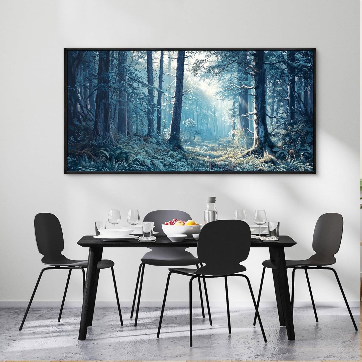 KLAKLA Large Canvas Wall Art - Forest Wall Decor Amazon Wall Art Landscape Blue Tree Picture Framed Artwork for Walls Living Room Bedroom Office - 58x29 Inches