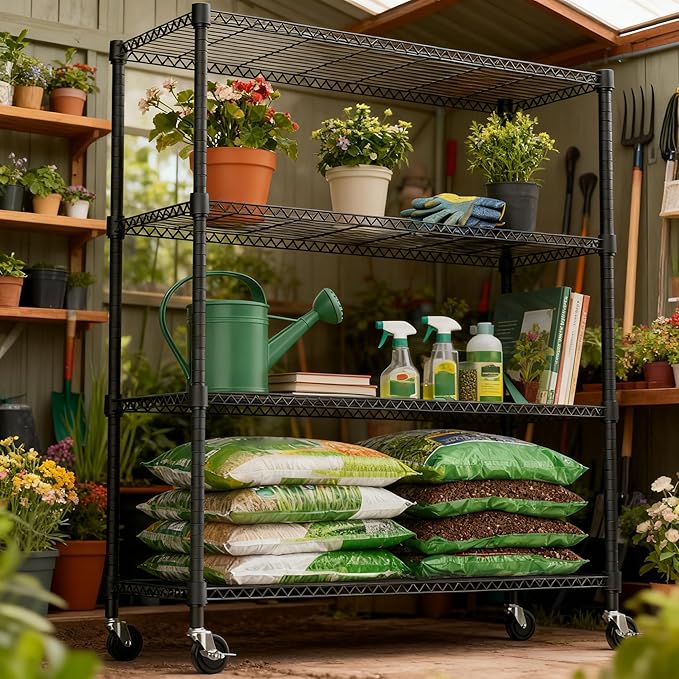 4 Tiers Shelf 1400 lbs Steel Storage Shelving Utility Shelving Unit Steel Organizer Wire Rack for Home,Kitchen,Office,Garage Black 17.7" D x 47.2" W x 62.7" H