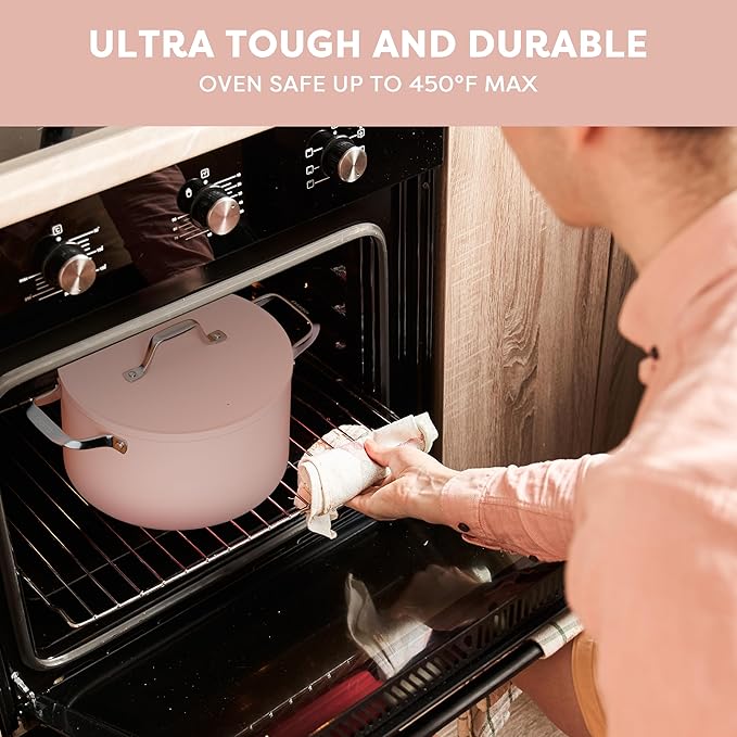 CIARRA Nonstick Dutch Oven with Lid, 6.2 QT Ceramic Dutch Oven with Dual Handles, Non Toxic, PTFE & PFOA Free, Oven Safe & Compatible with All Stovetops, Pink