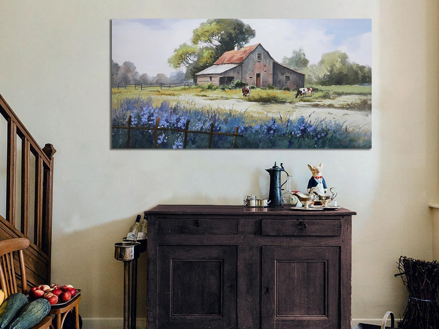 Ardemy Farmhouse Barn Canvas Wall Art for Living Room Large Farm Cow Pictures Paintings Wall Decor Vintage Artwork Bedroom Dining Room Home Office,48"x24"