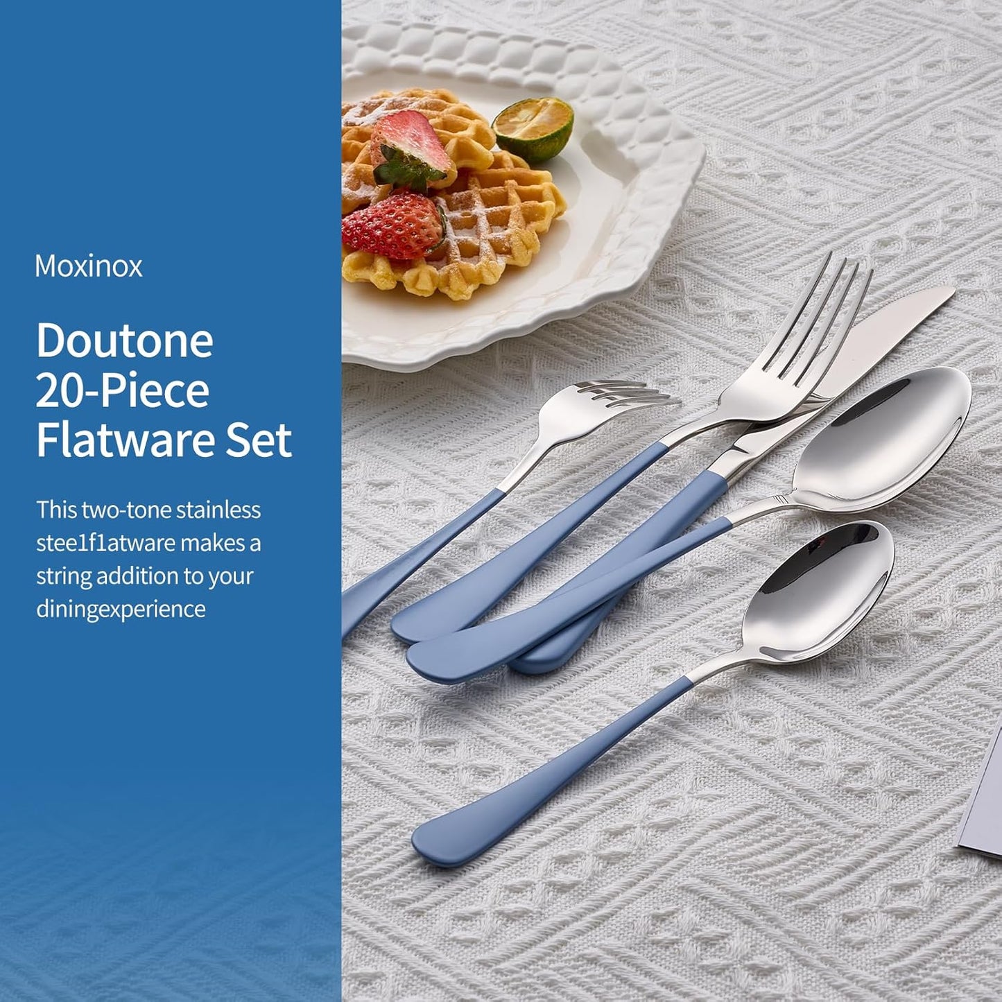 20-Piece Grey Blue Silverware Set, 18/0 Stainless Steel Grey Blue Handle Flatware Set, Service for 4,Modern Cutlery Set Includes Dinner Knives Forks Spoons,Mirror Polished,Dishwasher Safe