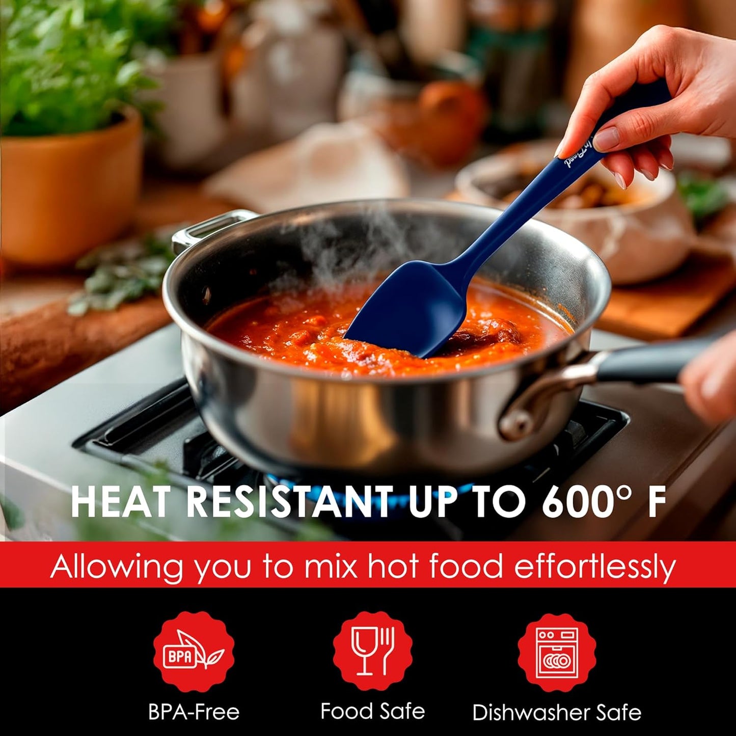 Silicone Spoon Spatula - 600ºF Heat-Resistant Non-Stick Rubber Spoonula | Use as Silicone Kitchen Scraper Utensil - Baking and Cooking Strong Stainless Steel Core | UpGood Kitchen Utensils, (Blue)