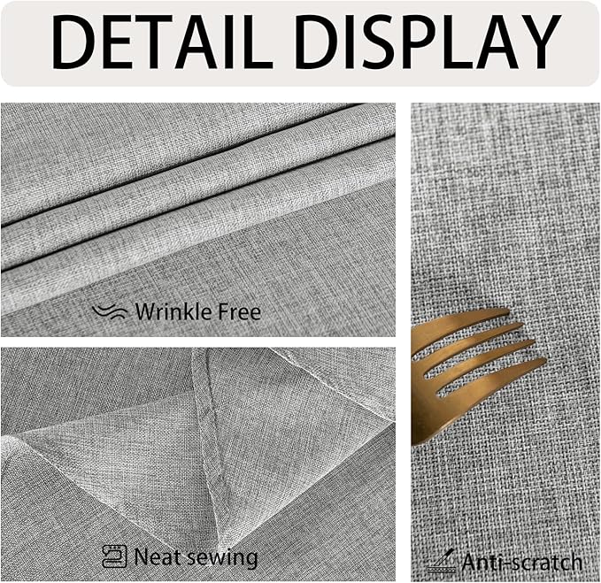 JIUZHEN 2 Pack Faux Linen Farmhouse Tablecloth Rectangular, Wrinkle Stain Resistant Table Cloth Rectangle Table Cover for Kitchen Dining, Light Grey, 60 x 140 Inch