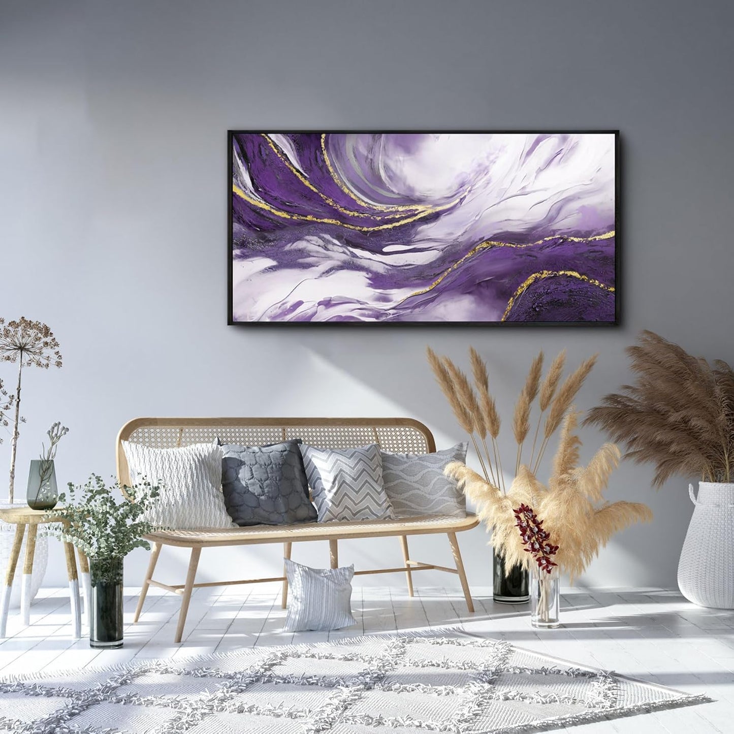 yiijeah Purple Large Abstract Canvas Wall Decor for Living Room - Purple and Gold Framed Picture Artwork for Walls Bedroom Office Home Decor Modern Boho Wall Art