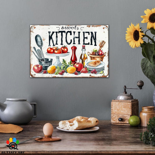 GUTTATY Farmhouse Wall Art Rustic Kitchen Decor, Ready to Hang Kitchen Wall Print Various Fruits and Kitchen Utensil,Vintage Posters Prints for Dinning Room Home Kitchen Restaurant Painting 18×24 Inch
