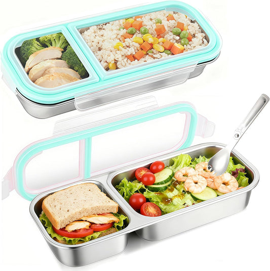 Food Storage Containers with Airtight Lid, Stainless Steel Snack Containers, Leak Proof Metal Lunchbox with Compartment and Spoon, Lunch Box Bento Box Adult for Office, Travel, Meal Prep