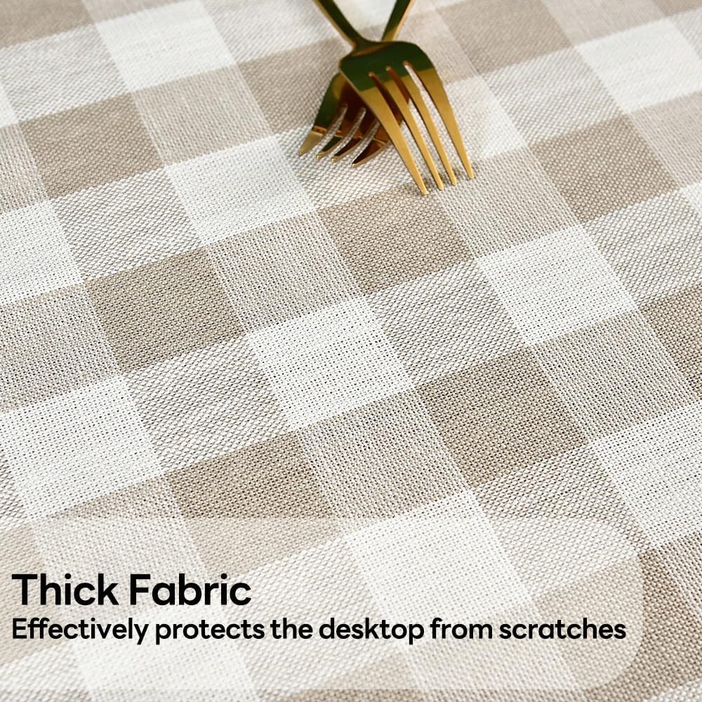 Gingham Tablecloth Rectangle Table Cloth Heavy Duty Cotton Checkered Table Cover for Spring Picnic Kitchen Dining(C-Beige, 52x86 inch)