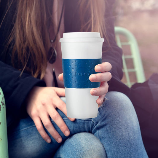 Copco Acadia 16 oz Travel Mug - Insulated Reusable Coffee Tumbler with Double-Walled Plastic, Leak-Proof Lid, BPA-Free - Portable Mug for Hot & Cold Drinks, Cup Holder Friendly (Blue)