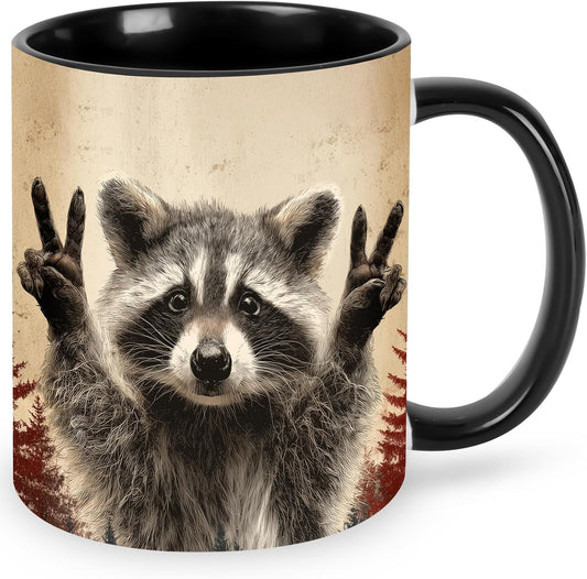 FyLybois Raccoon Coffee Mug Ceramic Coffee Cup with Handle Microwave Safe for Home or Office Gifts for Women and Men