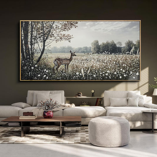 yiijeah Farmhouse Wall Decor - Large Canvas Wall Art Artwork Deer Landscape Vintage Floral Rustic Print Neutral Picture Artwork for Home Living Room Bedroom Office Decoration
