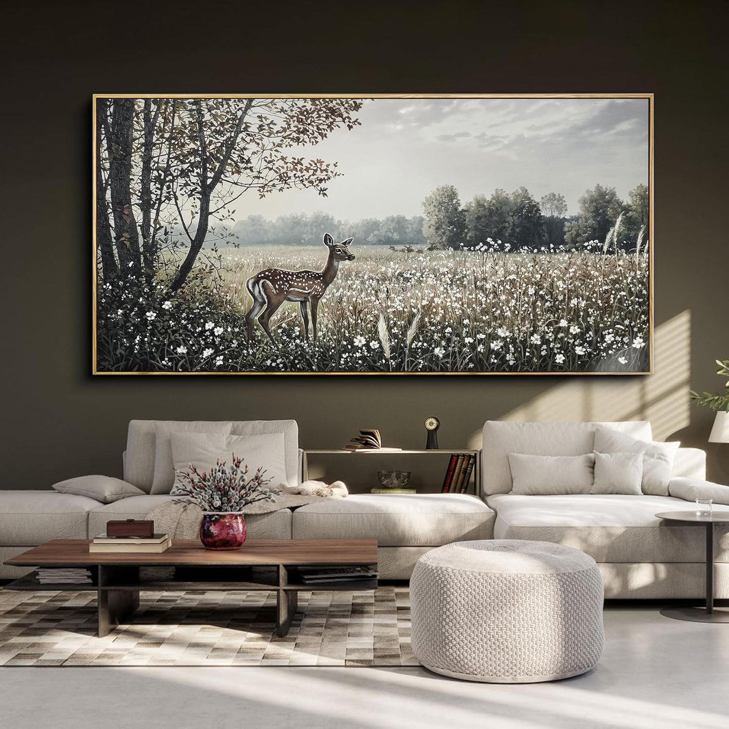 yiijeah Farmhouse Wall Decor - Large Canvas Wall Art Artwork Deer Landscape Vintage Floral Rustic Print Neutral Picture Artwork for Home Living Room Bedroom Office Decoration