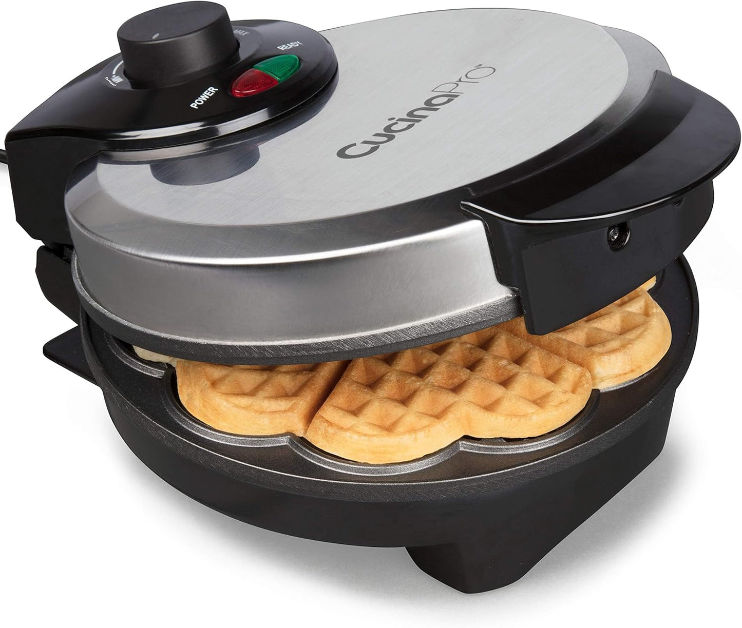 CucinaPro Heart Waffle Maker- Make 5 Heart Shaped Waffles, Special Loved Ones Holiday Breakfast- Nonstick Baker w Easy Cleanup, Electric Waffler Griddle Iron Adjustable Temperature Control- Xmas Gift