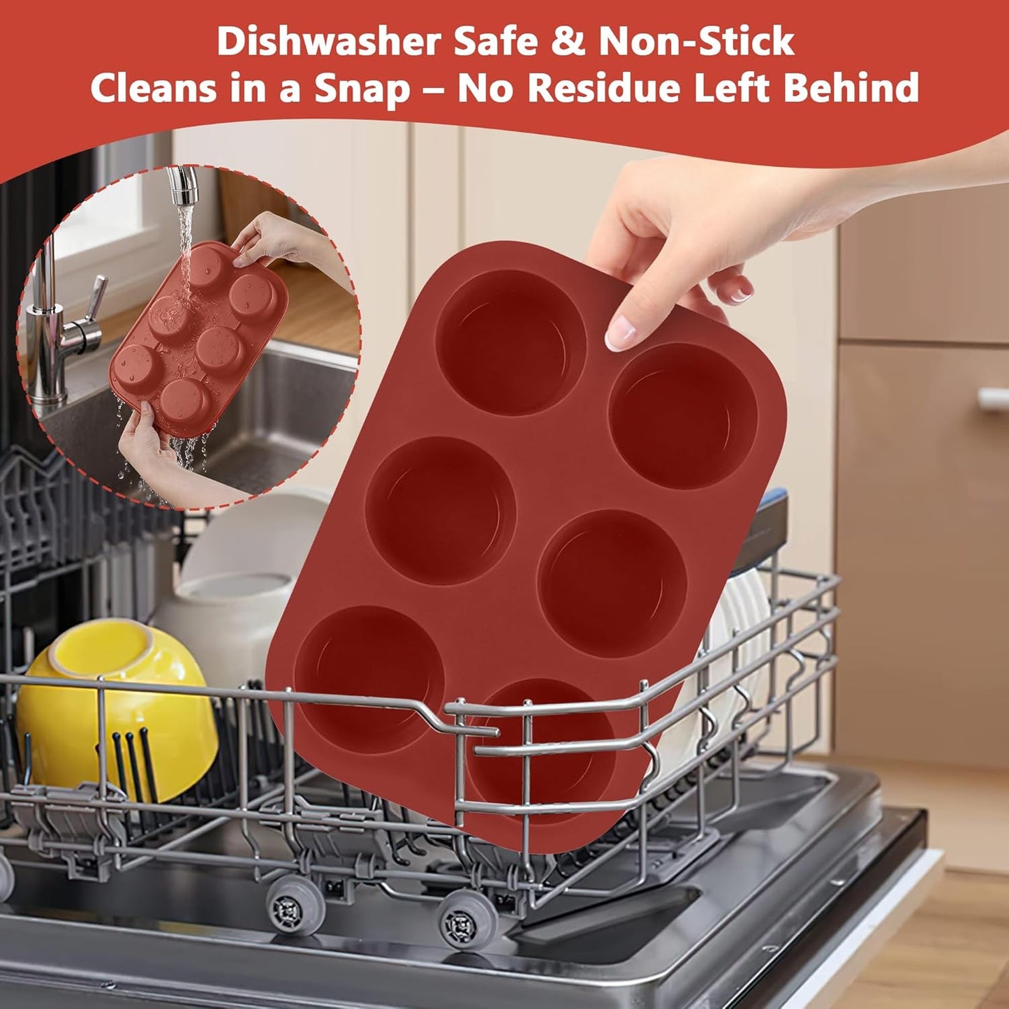 3-Pack 6-Cup Silicone Muffin Pans, Nonstick Cupcake Baking Molds, Muffin Cupcake Pans Molds for Baking, BPA/PFA-Free, Dishwasher & Oven Safe - Brown