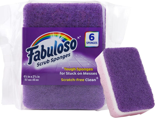 Fabuloso Sponges, Purple - Scratch-Free Scrubber for Dishes and Surfaces - Dishwashing Sponge for Bold and Bright Cleaning Experience, 6 Count