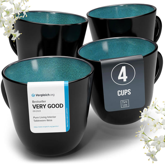 Stoneware coffee mugs set 4 pcs – 14.5 oz petrol blue ceramic cups – Dishwasher and microwave safe – Stylish modern coffee cup set – Dinner service Pure Living Interior Design