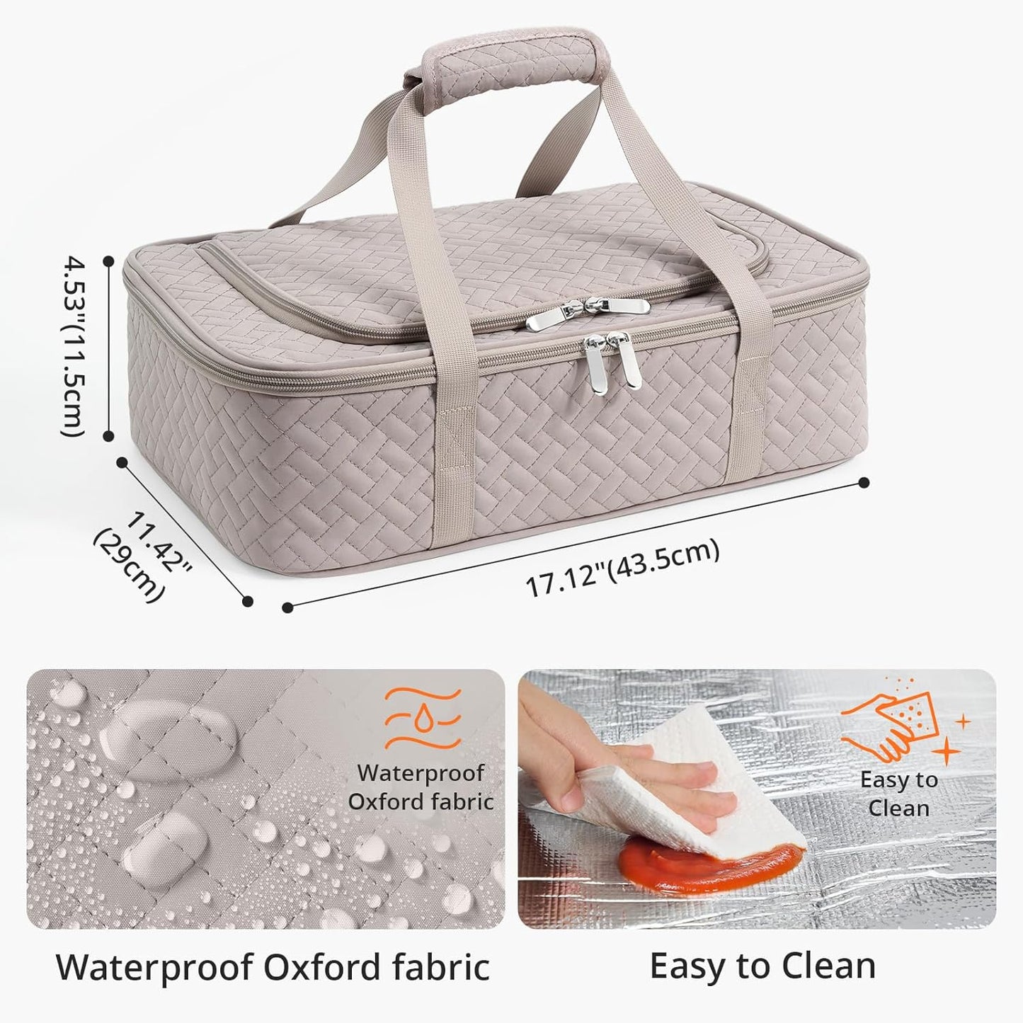 Insulated Casserole Carrier - Portable Casserole Carrier for Hot or Cold Food, Lasagna Holder for Parties,Picnic,Cookouts,Traveling - Fits 9" x 13" Baking Dish (Grey)