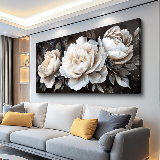 QIYILEXWART Large Wall Decor For Living Room Canvas Wall Art For Office Modern Wall Decorations For Bedroom White Peony Landscape Painting Farmhouse Pictures Artwork Room Home Decor 24x48 In