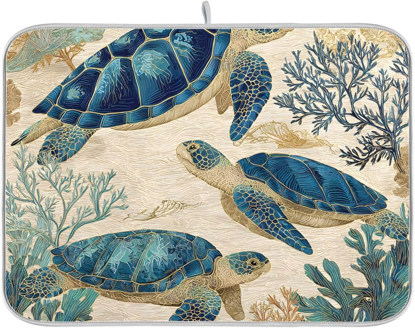 Watercolor Sea Turtle Swimming Pattern Dish Drying Mat Super Absorbent Drying Mat 18x24 inch Large Dish Drying Mats for Kitchen Counter Dish Drying Pads Kitchen Drying Matt for Countertop