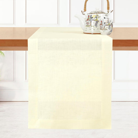 D'Moksha Homes Linen Cream Table Runner 90 Inches Long - 100% Pure Linen 14 x 90 Inch Table Runner for Dining, Fall, Autumn and Halloween - Machine Washable